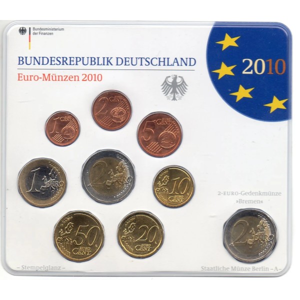 Coffret BU Allemagne 2010 lettre A série de pièce euro BU avec commémorative