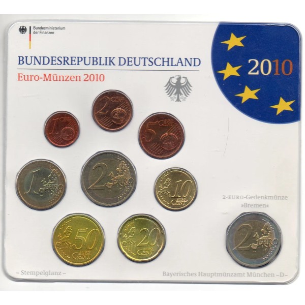 Coffret BU Allemagne 2010 lettre D série de pièce euro BU avec commémorative