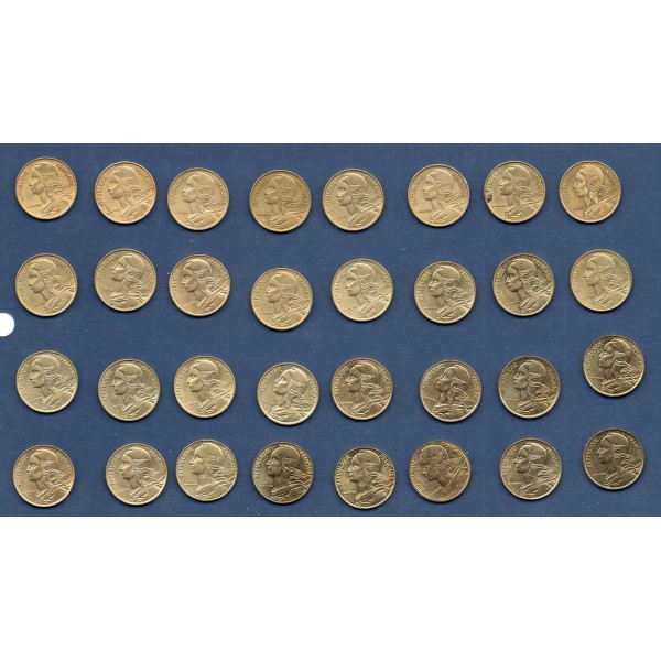 Lot de 32 pièces 5 centimes Lagriffoul 1966-1998