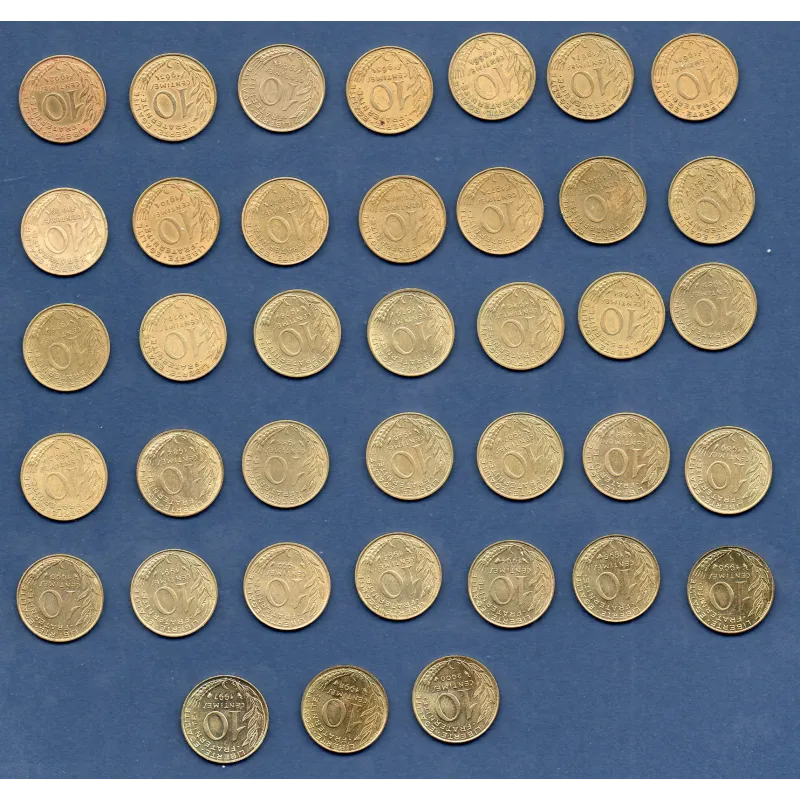 Lot de 38 pièces 10 centimes Lagriffoul 1962-2000 Lot de 38 pièces 10 centimes Lagriffoul 1962-2000