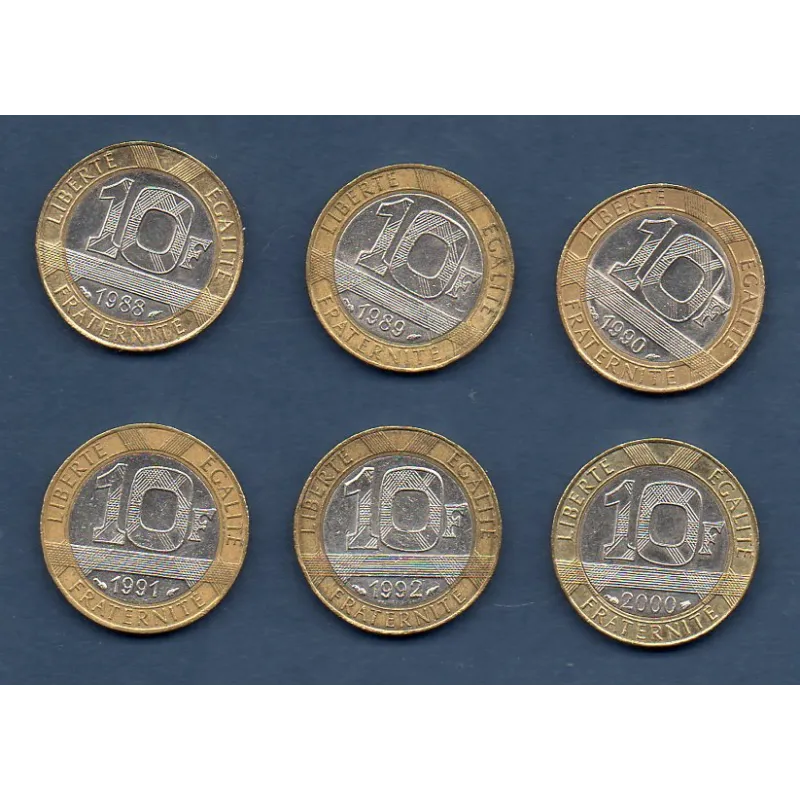 Lot de 6 pièces 10 francs Génie 1988-2000 Lot de 6 pièces 10 francs Génie 1988-2000