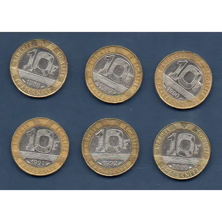 Lot de 6 pièces 10 francs Génie 1988-2000