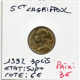 5 centimes Lagriffoul 1992 3 plis Sup+, France pièce de monnaie