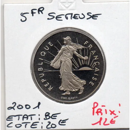 5 francs Semeuse Cupronickel 2001 BE, Tranche Lisse