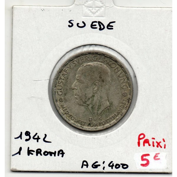 Suède 1 krona 1942 TTB, KM 814 pièce de monnaie