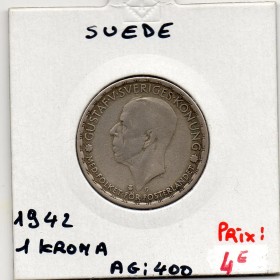 Suède 1 krona 1942 TTB-, KM 814 pièce de monnaie