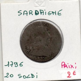 Italie Sardaigne 20 Soldi 1796 B-, KM 94 pièce de monnaie