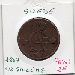 Suède 1/2 Skilling 1807 B, KM 565 pièce de monnaie