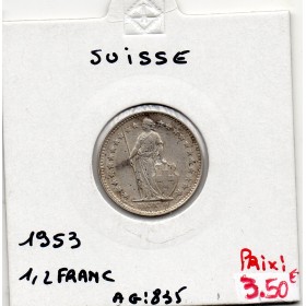 Suisse 1/2 franc 1953 TTB, KM 23 pièce de monnaie
