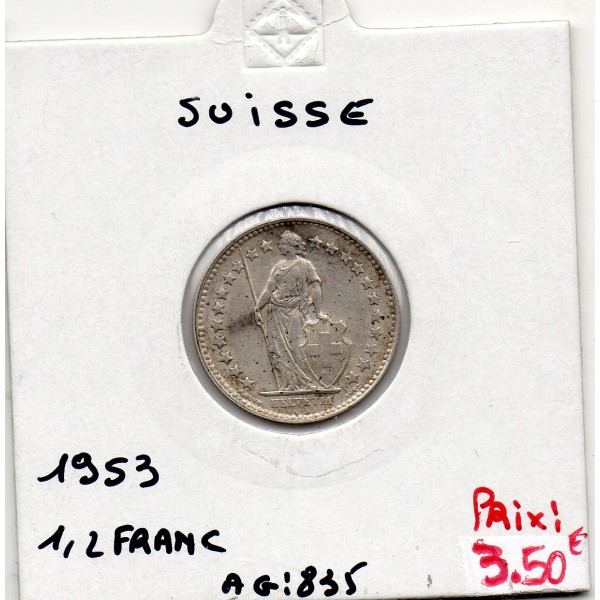 Suisse 1/2 franc 1953 TTB, KM 23 pièce de monnaie