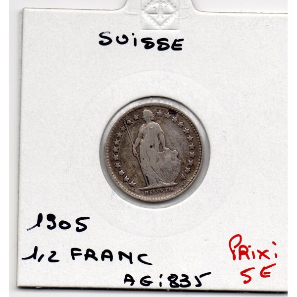 Suisse 1/2 franc 1905 TB, KM 23 pièce de monnaie