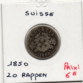 Suisse 20 rappen 1850 TB-, KM 7 pièce de monnaie