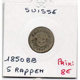 Suisse 5 rappen 1850 BB TTB, KM 5 pièce de monnaie