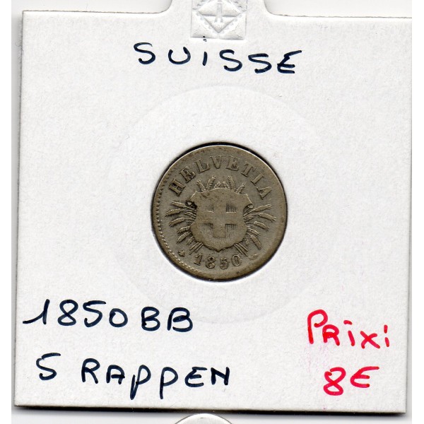 Suisse 5 rappen 1850 BB TTB, KM 5 pièce de monnaie