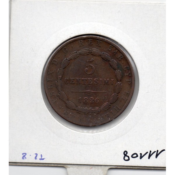 Italie Sardaigne 5 centesimi 1826 L Aigle TTB, KM 127 pièce de monnaie