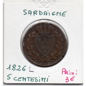 Italie Sardaigne 5 centesimi 1826 L Aigle TB+, KM 127 pièce de monnaie