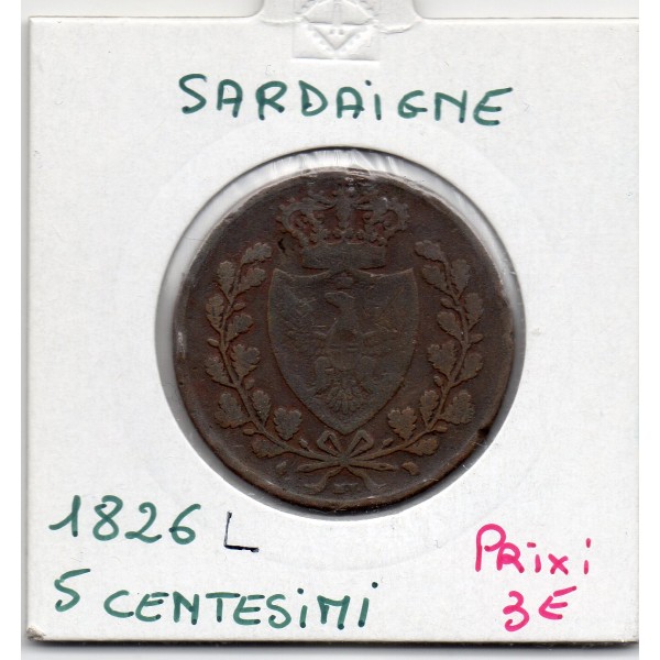 Italie Sardaigne 5 centesimi 1826 L Aigle TB+, KM 127 pièce de monnaie