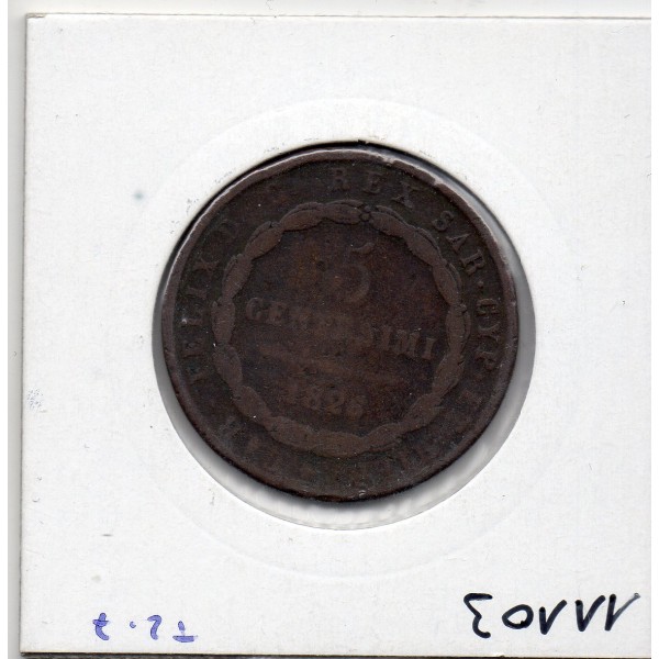 Italie Sardaigne 5 centesimi 1826 P Ancre TB, KM 127 pièce de monnaie