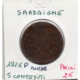 Italie Sardaigne 5 centesimi 1826 P Ancre TB, KM 127 pièce de monnaie
