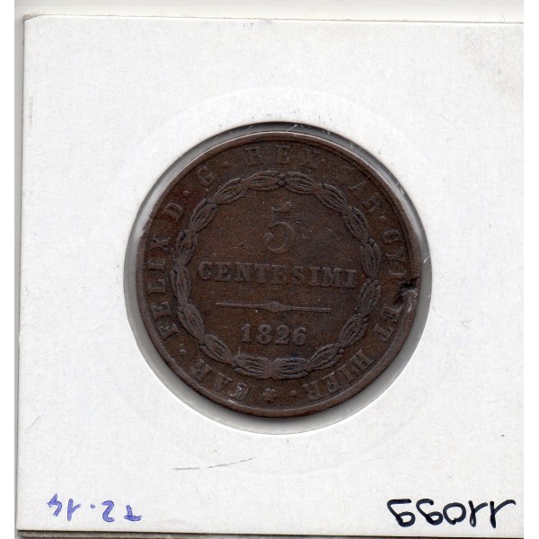 Italie Sardaigne 5 centesimi 1826 P aigle TTB, KM 127 pièce de monnaie