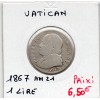 Vatican Pius ou Pie IX 1 lire 1867 an XXI B, KM 1378 pièce de monnaie