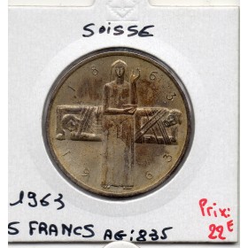 Suisse 5 francs 1963B, Sup, KM 51 pièce de monnaie
