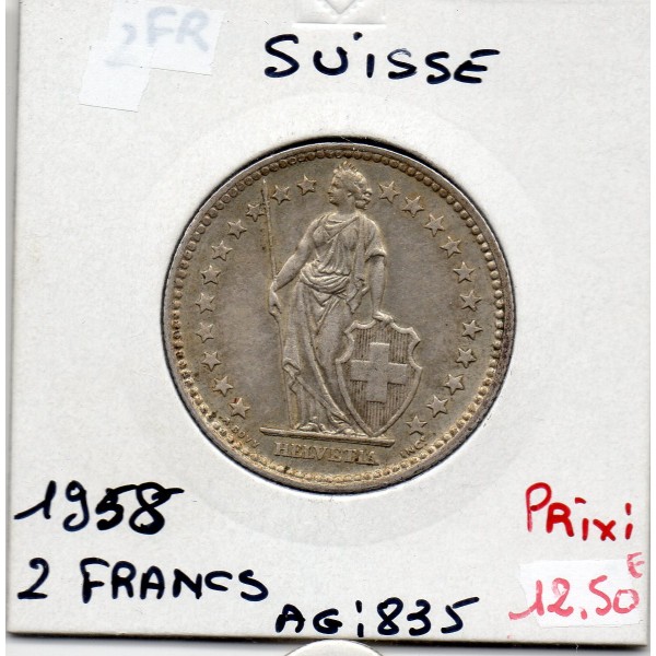 Suisse 2 francs 1958 Sup, KM 21 pièce de monnaie