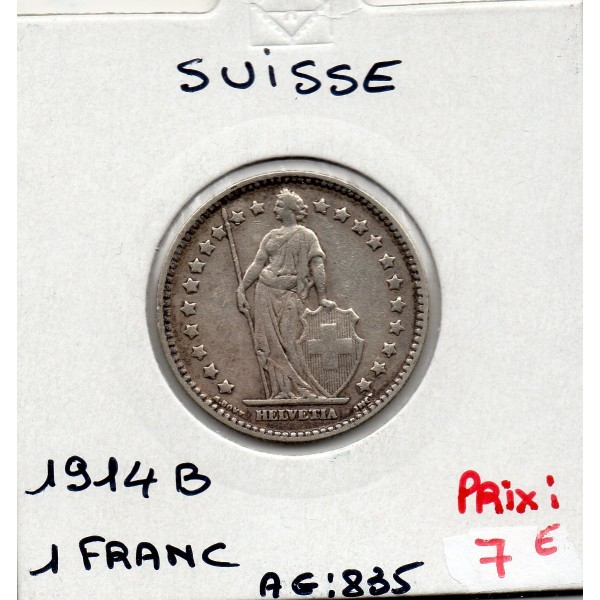 Suisse 1 franc 1914 TTB, KM 24 pièce de monnaie