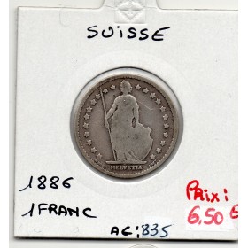 Suisse 1 franc 1886 B, KM 24 pièce de monnaie