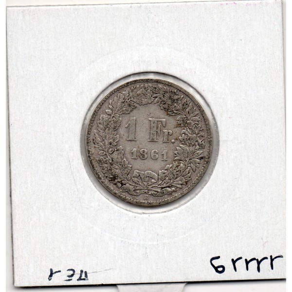 Suisse 1 franc 1861 TTB, KM 9a pièce de monnaie