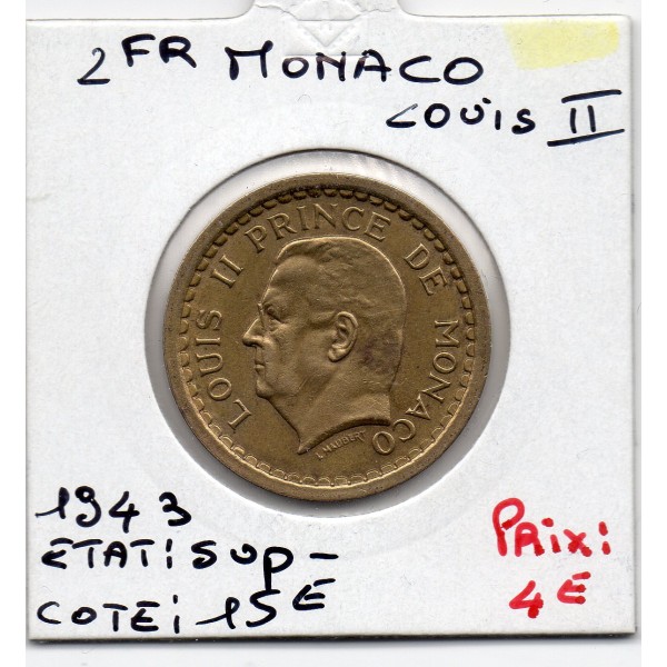 Monaco Louis II 2 francs 1943 Sup-, Gad 134 pièce de monnaie