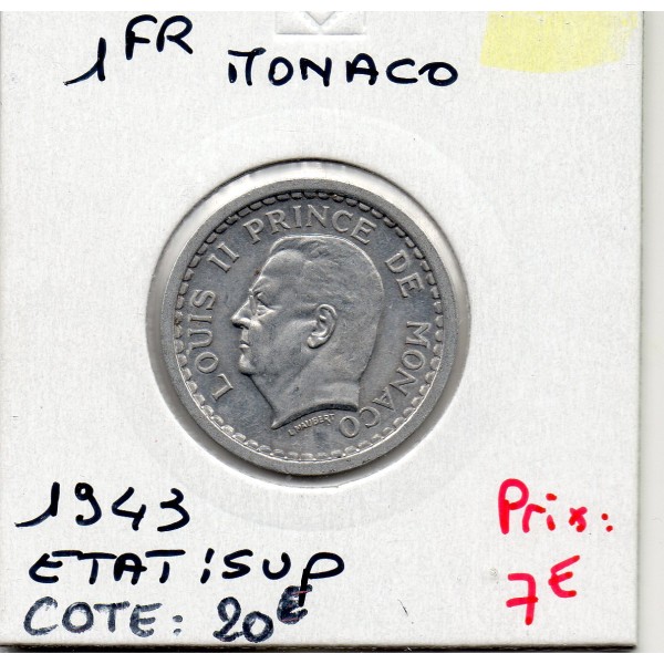Monaco Louis II 1 franc 1943 Sup, Gad 131 pièce de monnaie