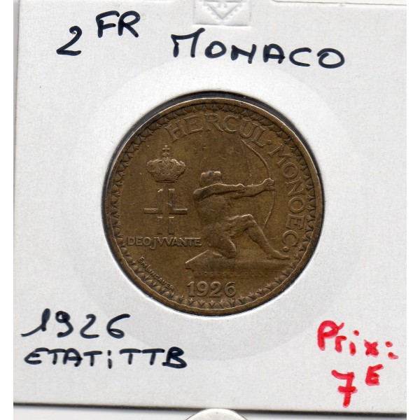 Monaco crédit Foncier 2 francs 1926 TTB, Gad 130 pièce de monnaie