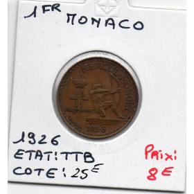 Monaco crédit Foncier 1 franc 1926 TTB, Gad 128 pièce de monnaie