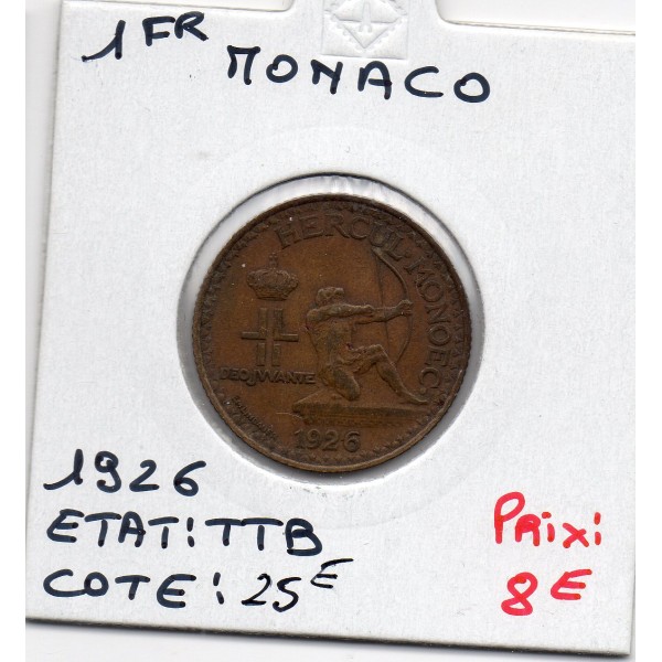 Monaco crédit Foncier 1 franc 1926 TTB, Gad 128 pièce de monnaie