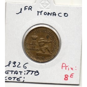 Monaco crédit Foncier 1 franc 1926 TTB, Gad 128 pièce de monnaie