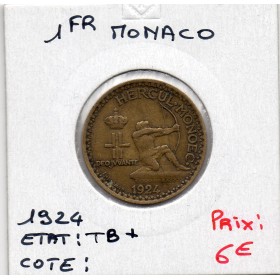Monaco crédit Foncier 1 franc 1924 TTB-, Gad 127 pièce de monnaie