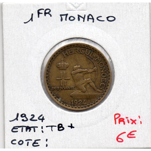 Monaco crédit Foncier 1 franc 1924 TTB-, Gad 127 pièce de monnaie