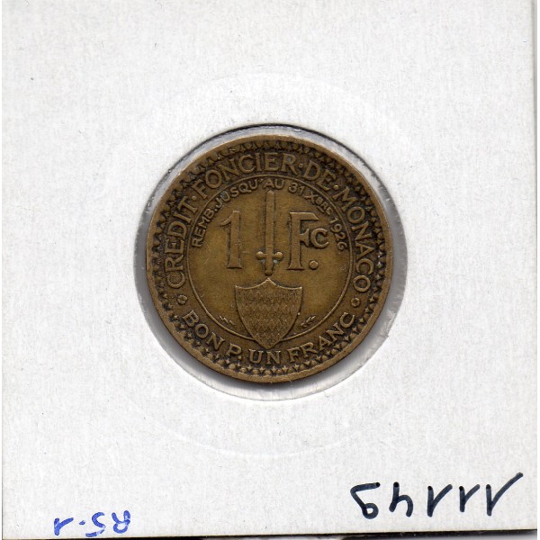 Monaco crédit Foncier 1 franc 1924 TTB-, Gad 127 pièce de monnaie