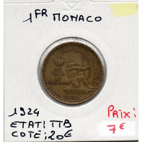 Monaco crédit Foncier 1 franc 1924 TTB, Gad 127 pièce de monnaie