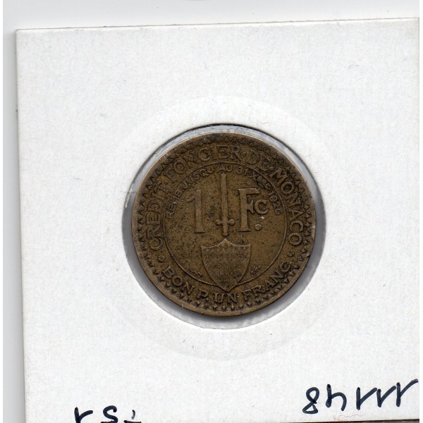 Monaco crédit Foncier 1 franc 1924 TTB, Gad 127 pièce de monnaie