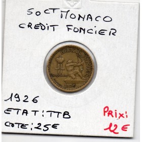 Monaco crédit Foncier 50 centimes 1926 TTB, Gad 126 pièce de monnaie