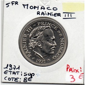 Monaco 5 Francs 1971 Sup, Gad.153 Rainier III