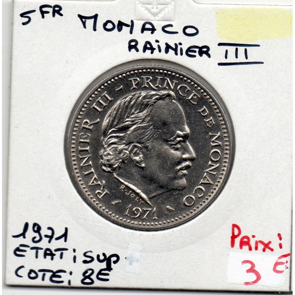 Monaco 5 Francs 1971 Sup, Gad.153 Rainier III