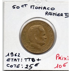 Monaco Rainier III 50 centimes 1962 TTB+, Gad 148 pièce de monnaie