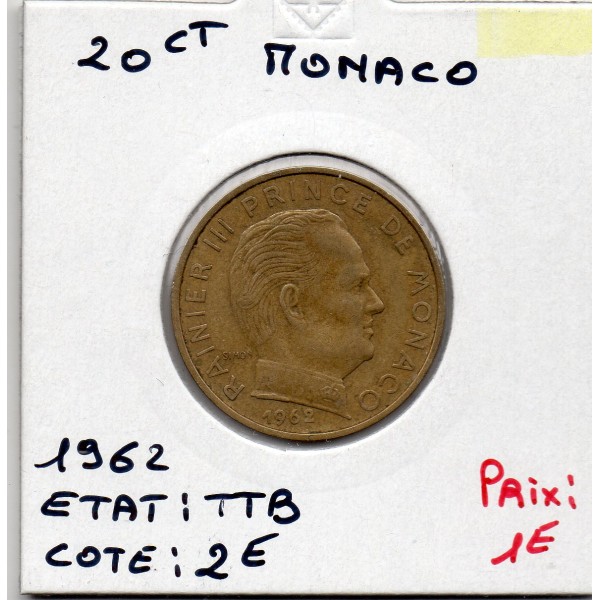 Monaco Rainier III 20 centimes 1962 TTB, Gad 147 pièce de monnaie