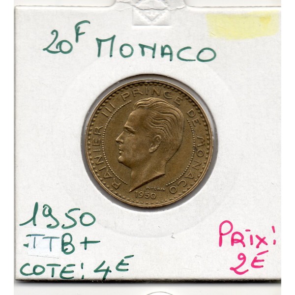 Monaco Rainier III 20 francs 1950 TTB, Gad 140 pièce de monnaie