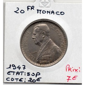 Monaco Louis II 20 francs 1947 Sup, Gad 137 pièce de monnaie