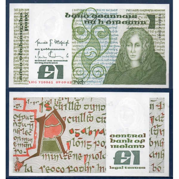 Irlande P.70c, Neuf Billet de 1 pound 1982-1987 Reine Maeve
