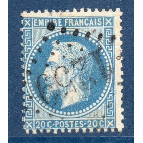 Timbre France Yvert No 29Ba Empire Lauré 20c bleu foncé Oblitéré gros chiffres
